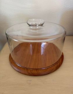 vintage Goodwood Genuine Teak cake/cheese stand with Glass Dome