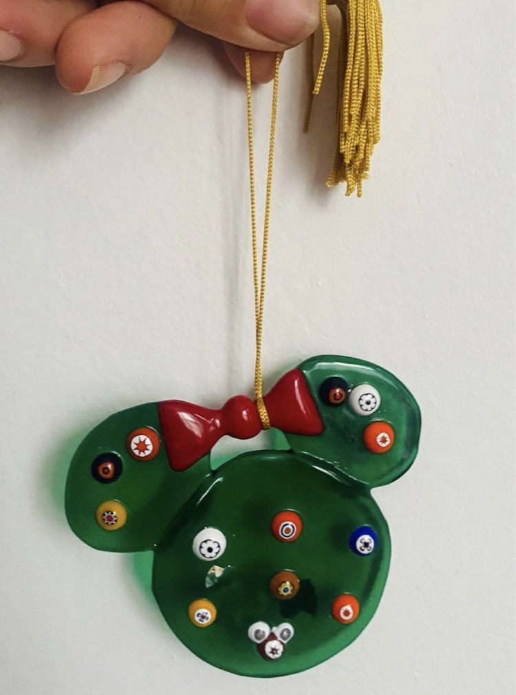 Murano glass Mickey Mouse ears Christmas ornament with tassel