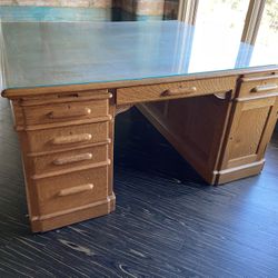Antique Oak Partners Desk 60”/54”/30”