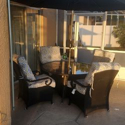Glass Umbrella Table And 4 Chairs  With New Umbrella