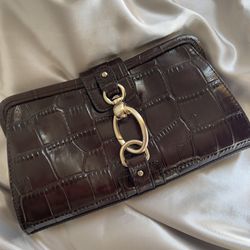 Ann Taylor Women’s Brown Crocodile Embossed Leather Clutch Handbag Purse NWOT