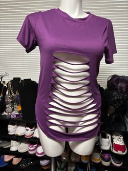 Purple Cut-Out Slash Top Short Sleeve