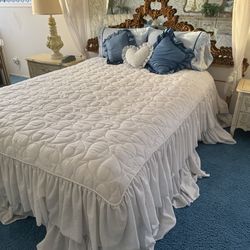 Vintage French Provincial Gold Toned King Headboard and Queen Mattress