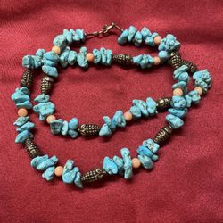 Stunning Handcrafted Turquoise & Sterling Accent Necklace