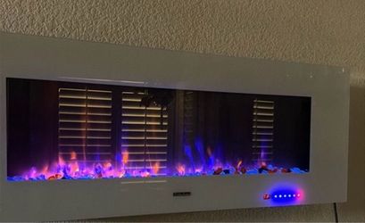 Wall-Mounted Electric Fireplace White Frame