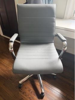 Gray Ribbed Faux Leather Office Chair