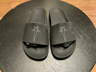 Rick Owens Drkshdw Pentagram Pool Slides Black Rubber White Contrast Motif 9.5”
