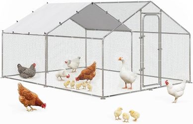 Metal Chicken Runs for Yard, Spire-roof Large Walk in Chicken coop cage for Outside,Galvanized Rabbits Duck Run and coops,Chicken Pen with Waterproof