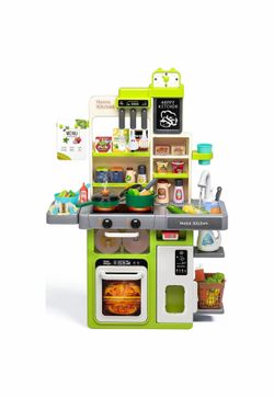 Kids Play Kitchen Set, Toddler Kitchen Playset with Sound & Light, Cooking Stove with Steam