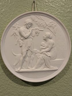 Vintage White Bisque Porcelain Classical Relief Wall Plaque