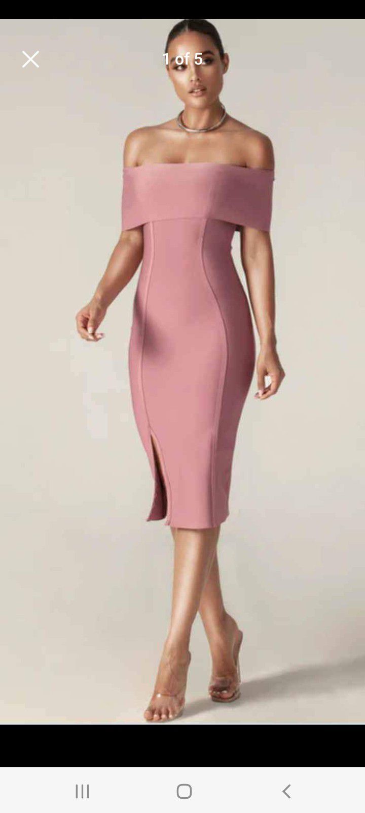Miel Off Shoulder Bandage Dress (Thulian Pink)