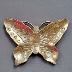 Vtg Brass Butterfly Trinket Dish Coin Decorative Tray 6.5"X4.75"