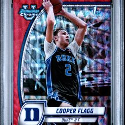 2024 BOWMAN CHROME UNIVERSITY #16 COOPER FLAGG RED WAVE /45 PSA 9