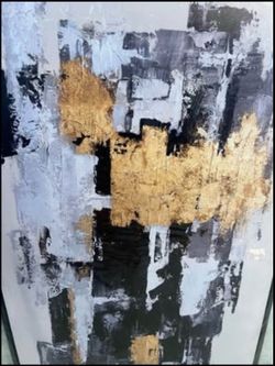 Framed Black White Gold Abstract Canvas Wall Art 40x20 Modern Decor