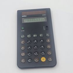 Vintage Braun 4777 ETS 77 Solar Calculator - Dieter Rams Minimalist Design. Pre-owned, in good working and cosmetic shape.
Weight 3oz plus shipping ma