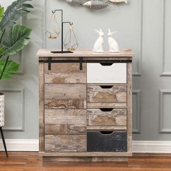 Rustic Wood 4-Drawer 1-Sliding Door Storage Cabinet