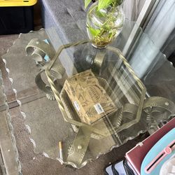 Mid Century Wrought Iron Glass Side Table 