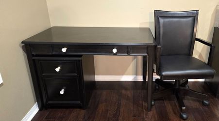 Dark wood desk and chair set