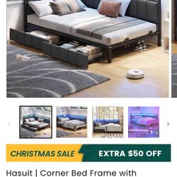 Twin Size Bed Frame W/ Led Lights And Charging (MATTRESS NOT INCLUDED)
