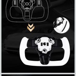 ZIMABLUE Yoke Steering Wheel Personalized Yoke Steering Wheel, Nappa Leather with Side Matte Carbon Fiber without Front Trim for Tesla Model 3 2017-20