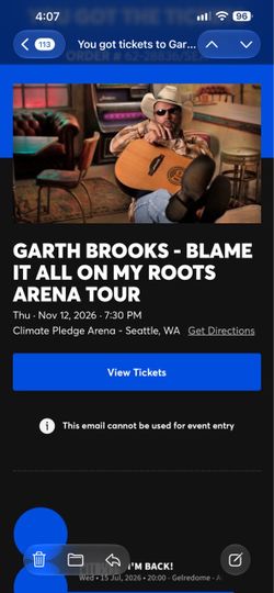 GARTH BROOKS TICKETS - Thurs 11/12 - Climate Pledge Arena