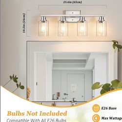 Unicozin 4-Light Bathroom Light Fixtures, Modern Vanity Lights with Clear Glass Shades, Brushed Nickel Bathroom Wall Lamp for Mirror Living Room Cabin