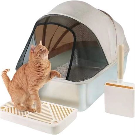 Opulent Feline Oasis: Luxurious Fabric-Enclosed Stainless Steel Litter Box, XL, Anti-Splashing, Anti-Odor, Leak-Proof. Elegant Design, Effortless Clea