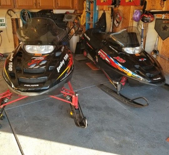 2001-2002 2 polaris Snowmobiles and triton trailer 700 xc sp and 500 indy