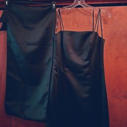 Long Black Satin Gown With Shoulder Wrap. Size Medium. Prom.