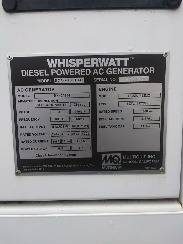 Generator Whisperwatt 45kw