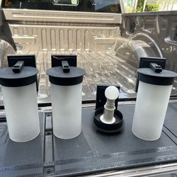 Set of 4 Outdoor Wall Light Fixtures Black Frosted Glass