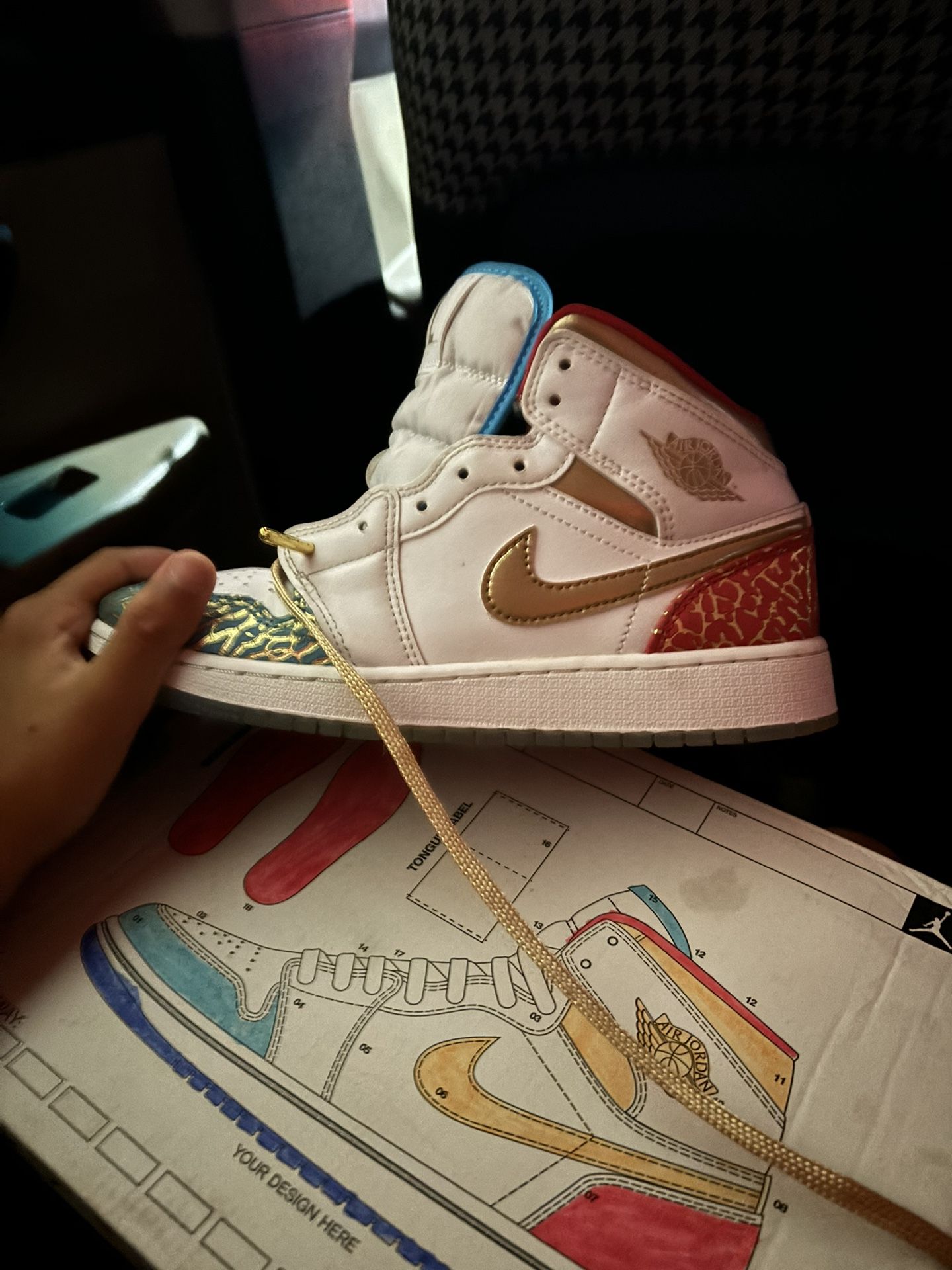 Nike Air Jordan Blue Red White And Gold Size 5.5