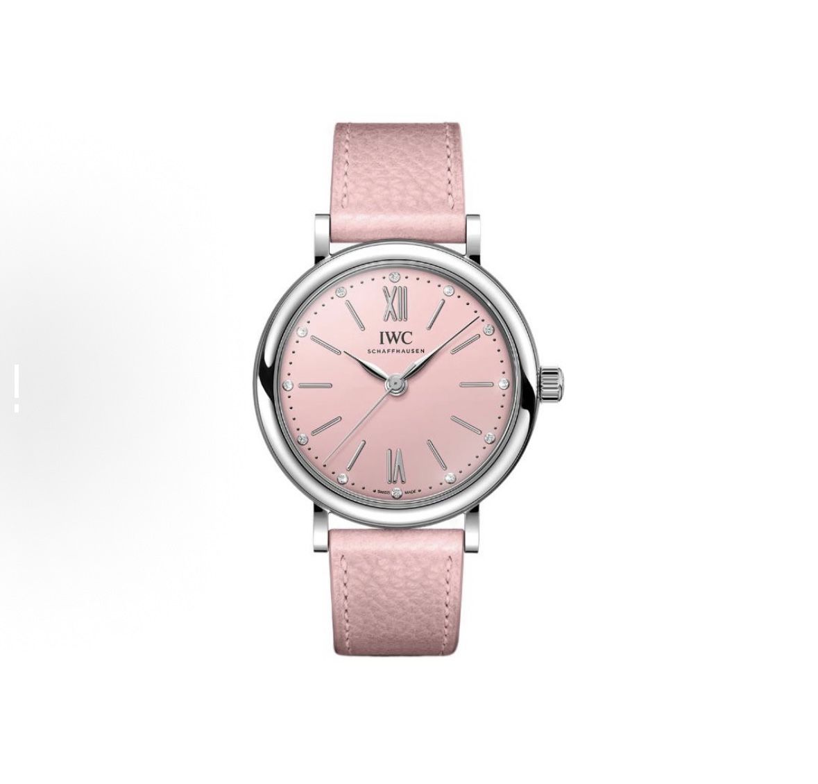 IWC Baitao Fino Series Automatic Mechanical Movement Waterproof Women's Watch Swiss Watch 34mm Pink Dial Stainless Steel Case Genuine Leather Strap(94