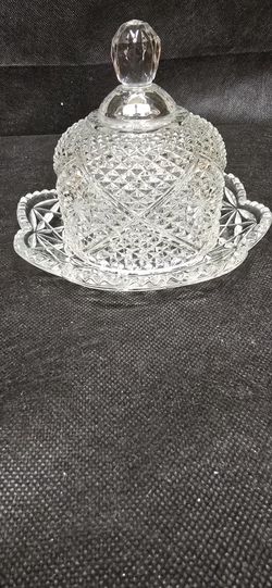 Pressed Clear Glass Butter Dish