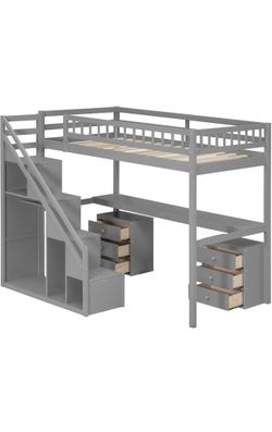 Twin Size Loft Bed with Desk