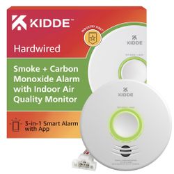Kidde Smart Smoke & Carbon Monoxide Detector & Indoor Air Quality Monitor, WiFi, Alexa Compatible Device, Hardwired W/Battery Backup, Voice & App Aler