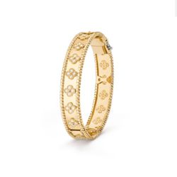 VCA Perlee Clover Bracelet Bangle 18k Gold And Diamonds , Size L