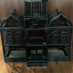 Antique French Victorian Wood & Metal Wire Dome Bird Cage House Taj Mahal Style.  Has minor knicks see pics