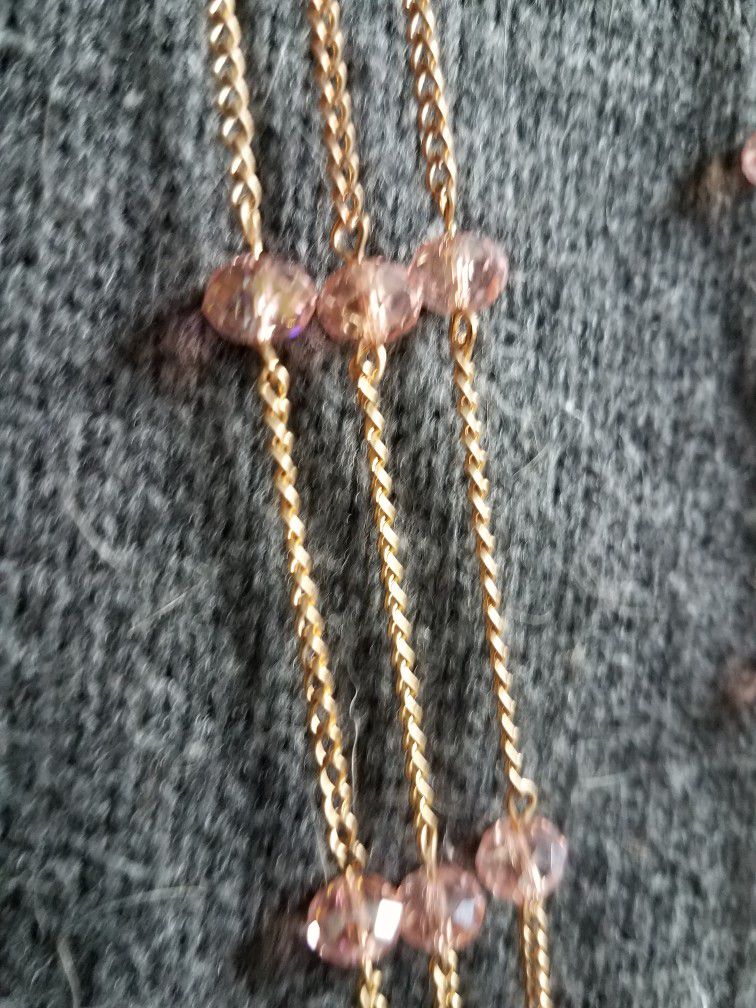 Necklace Pink Bead Triple Strand