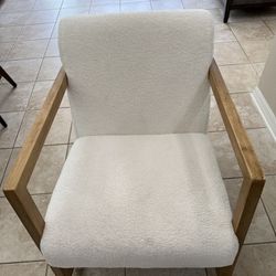 White Boucle Wood Frame Accent Chair
