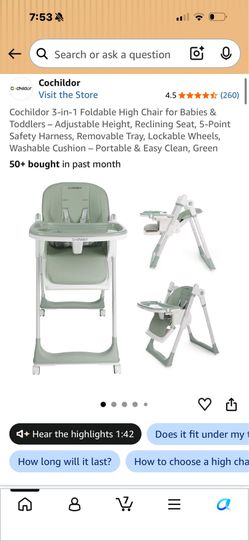 RIALTO Cochildor 3-in-1 Foldable High Chair Green