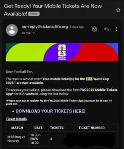 World Cup Tickets - Iraq vs Norway