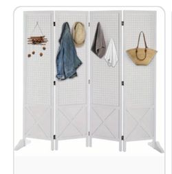 VINGLI Freestanding Pegboard with Support Feet, 5 FT Wood Room Divider Display Board Organizer, Folding Privacy Screen Partition Space Separator for C