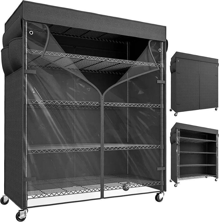 45Wx17.72Dx72.83H. Shelving with wheels and cover.