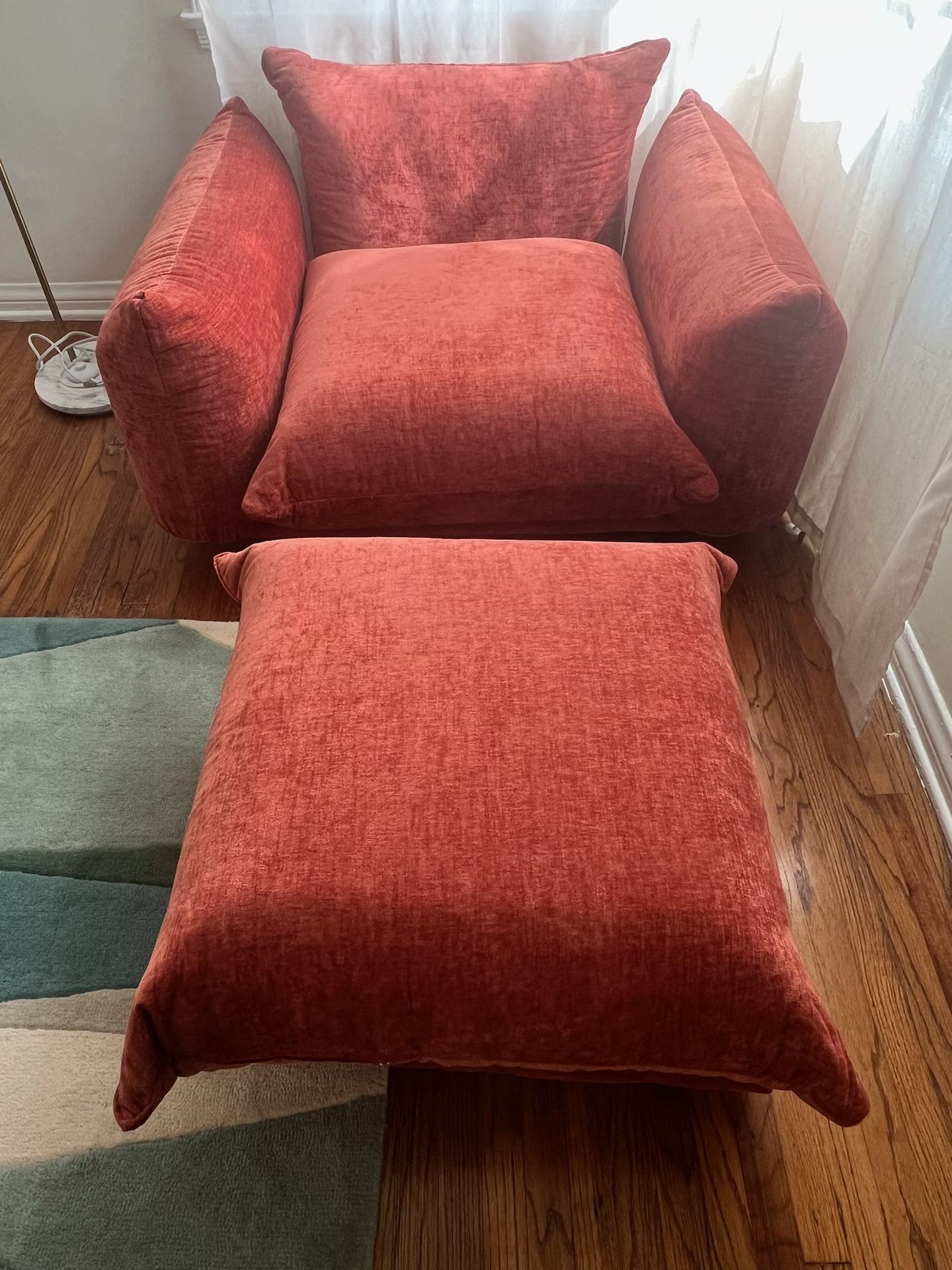 Red Armchair And Ottoman