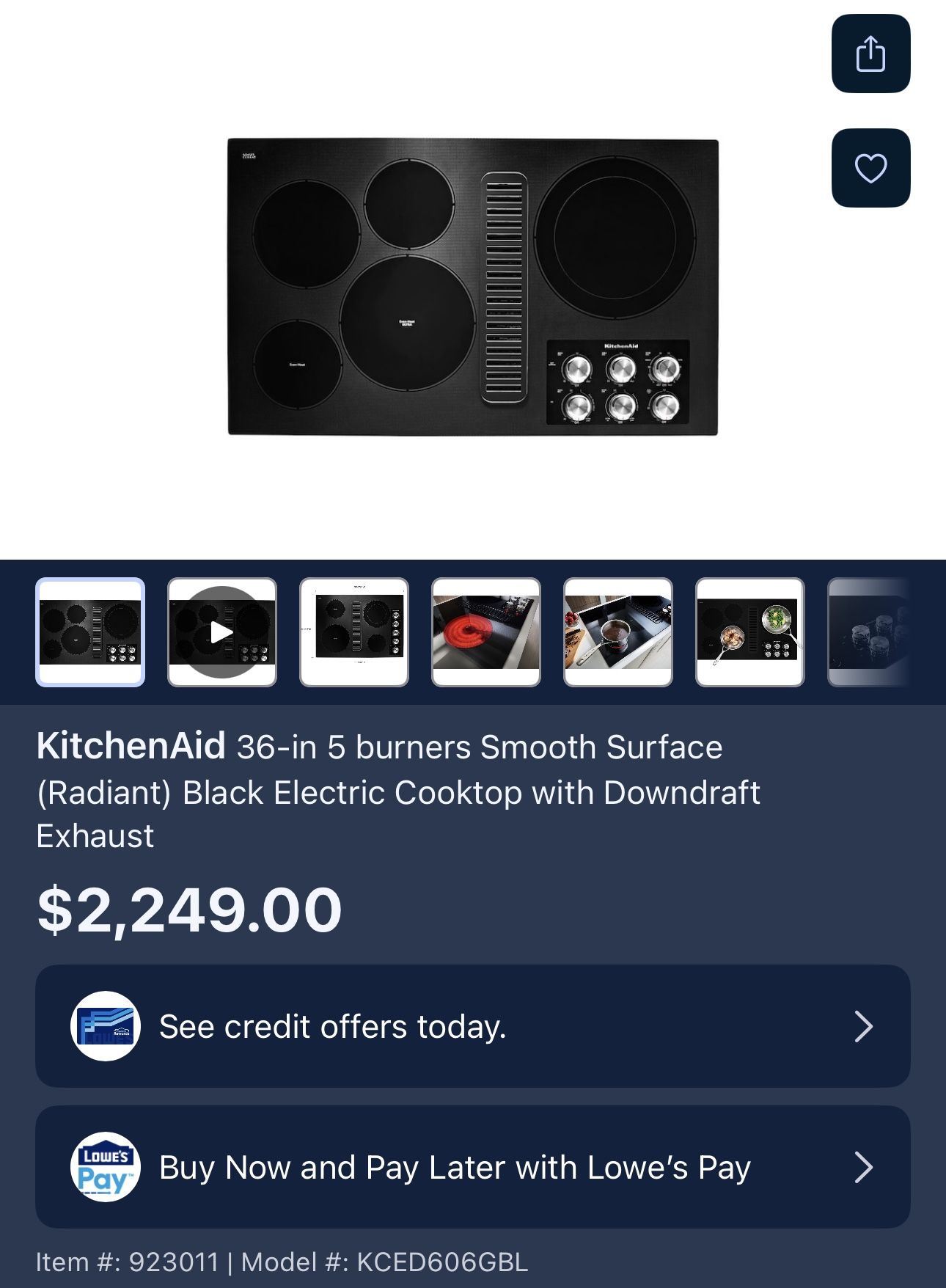 Kitchen Aid Cooktop 36”