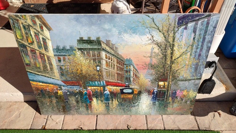 Vintage Paris Oil Painting On Canvas