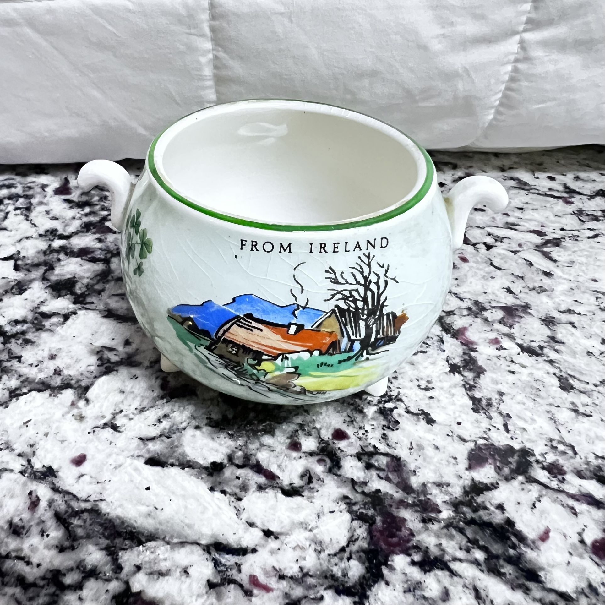 James Kent Old Foley Souvenir Of Ireland Sugar Bowl and Creamer Very Old Antique