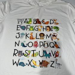 White graphic tee featuring the full alphabet with adorable animals 