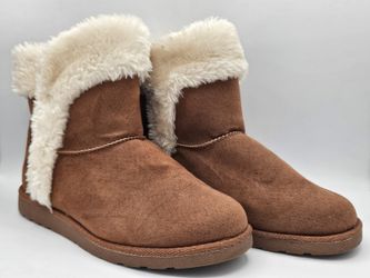 SO Tan Faux Suede Faux Fur Trim Winter Boots Sz 8 Medium